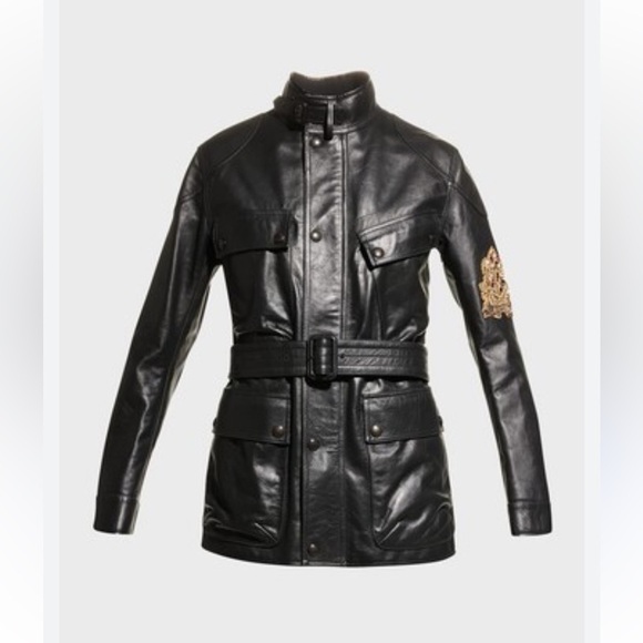 Ralph Lauren Collection Cadena Logo-Patch Belted Leather Moto Jacket - Picture 3 of 16